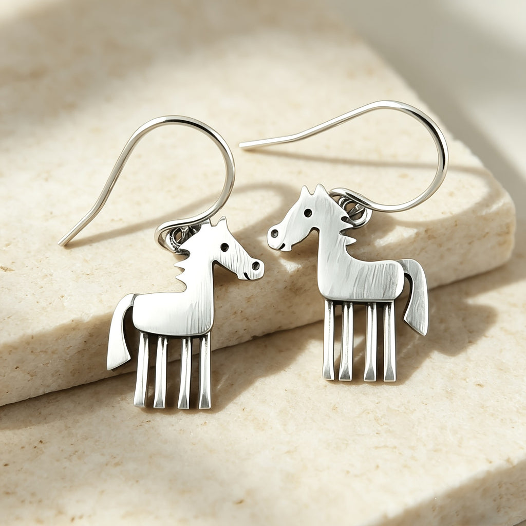 Vintage Silver Horse Drop Earrings