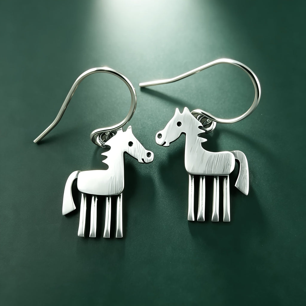 Vintage Silver Horse Drop Earrings