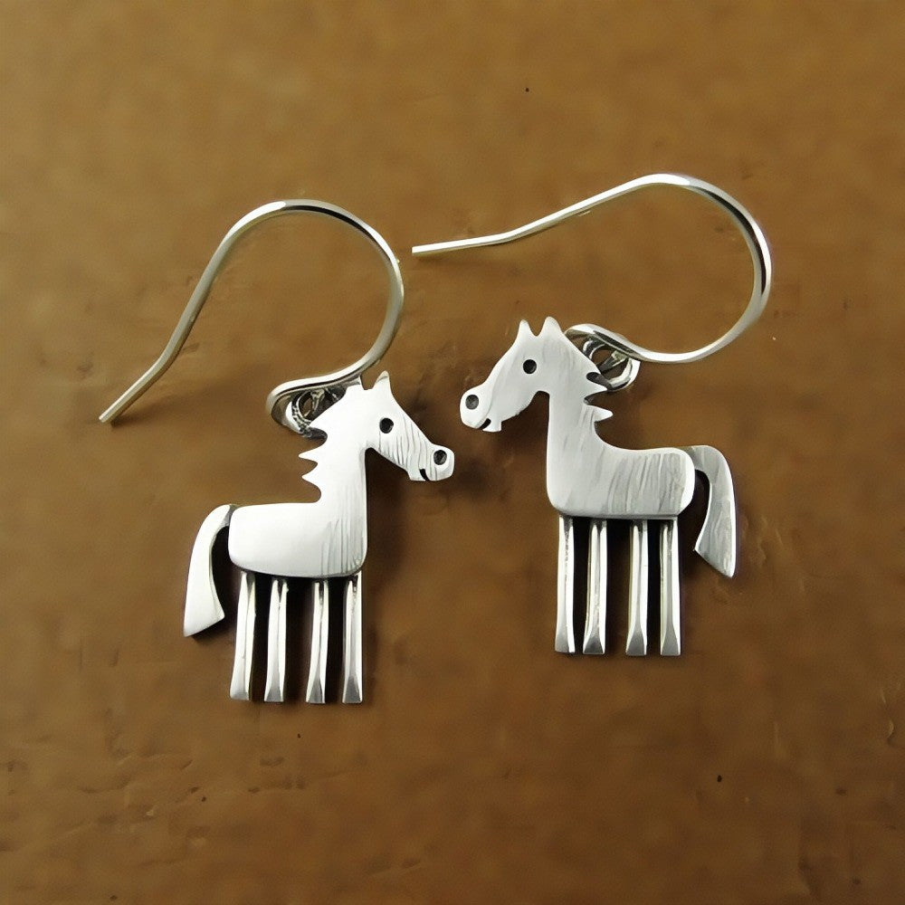 Vintage Silver Horse Drop Earrings