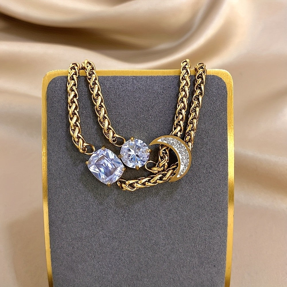 18k Double Layer Moon Stone Necklace