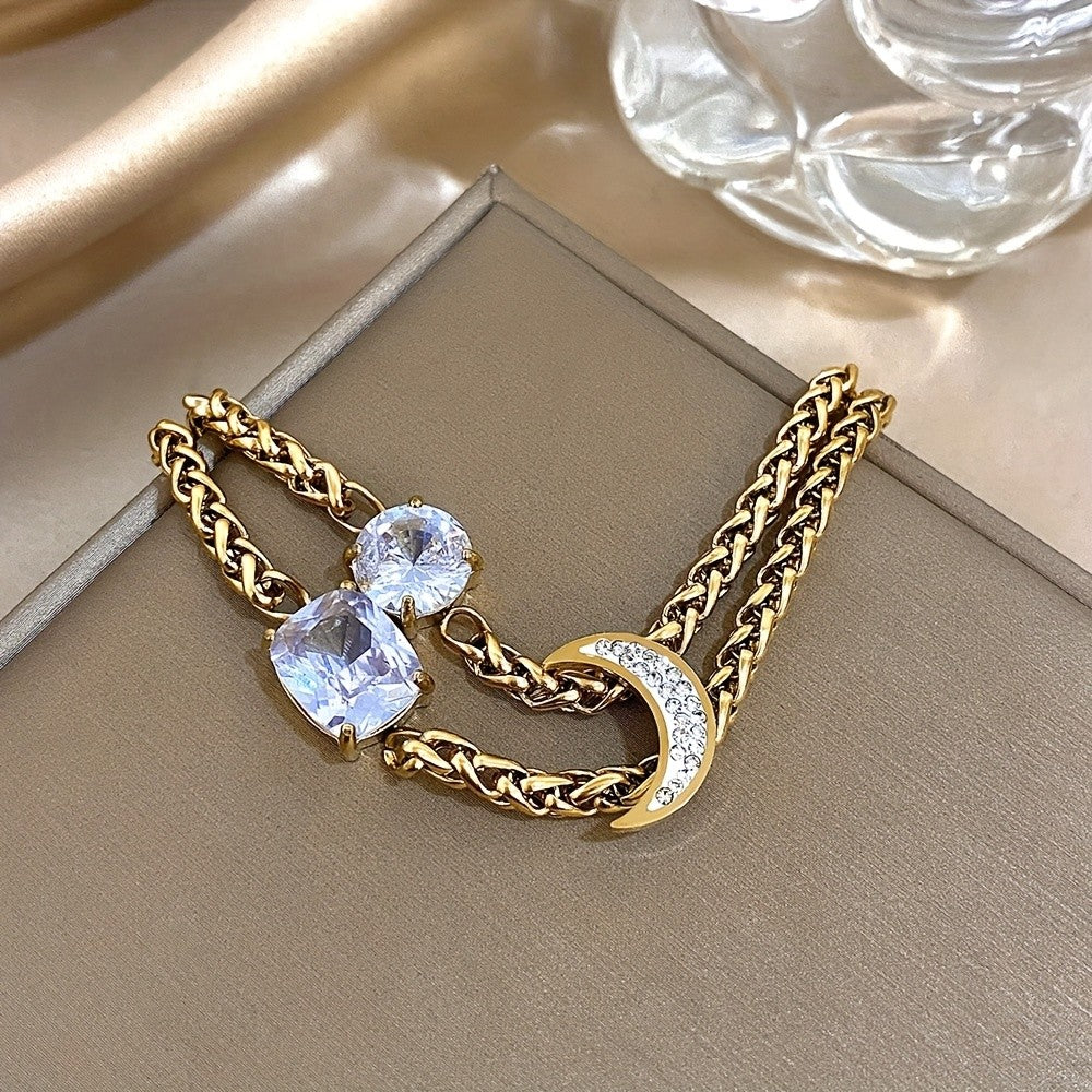 18k Double Layer Moon Stone Necklace