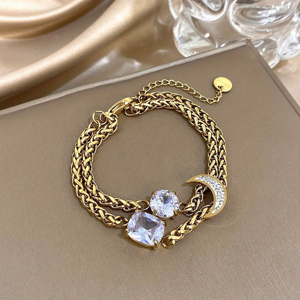 18k Double Layer Moon Stone Necklace