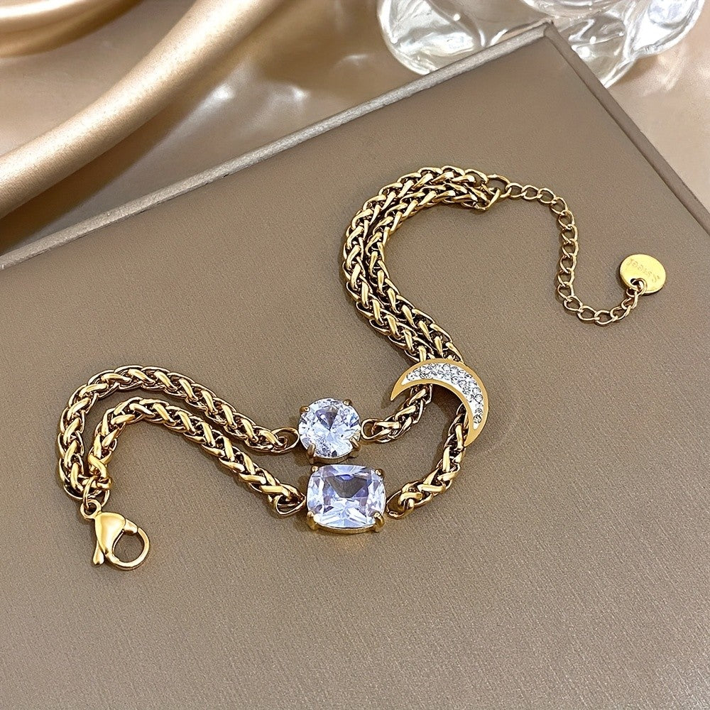 18k Double Layer Moon Stone Necklace