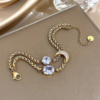 18k Double Layer Moon Stone Necklace