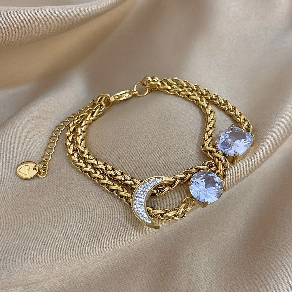 18k Double Layer Moon Stone Necklace