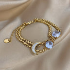 18k Double Layer Moon Stone Necklace