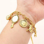 Vintage Charm Bracelet with Mirror and Clock