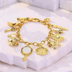 Vintage Charm Bracelet with Mirror and Clock