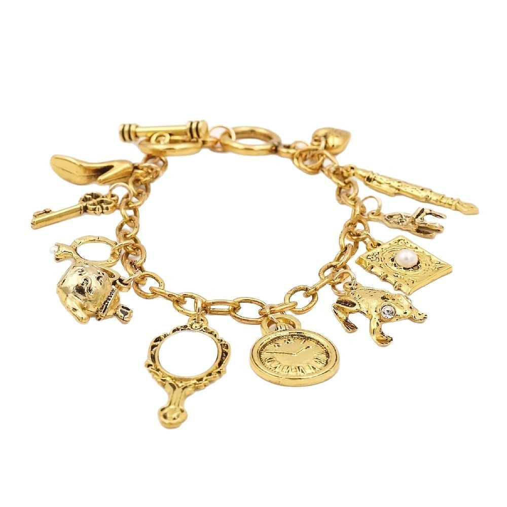 Vintage Charm Bracelet with Mirror and Clock