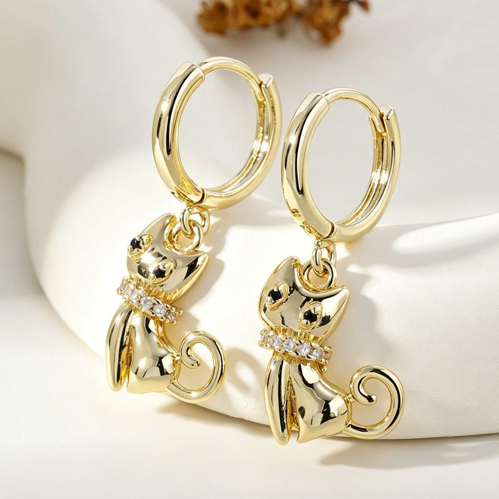 14k Cat Drop Earrings