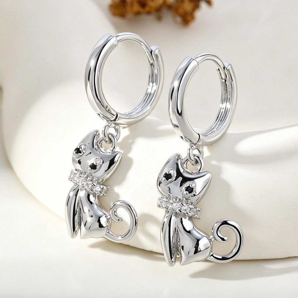 14k Cat Drop Earrings