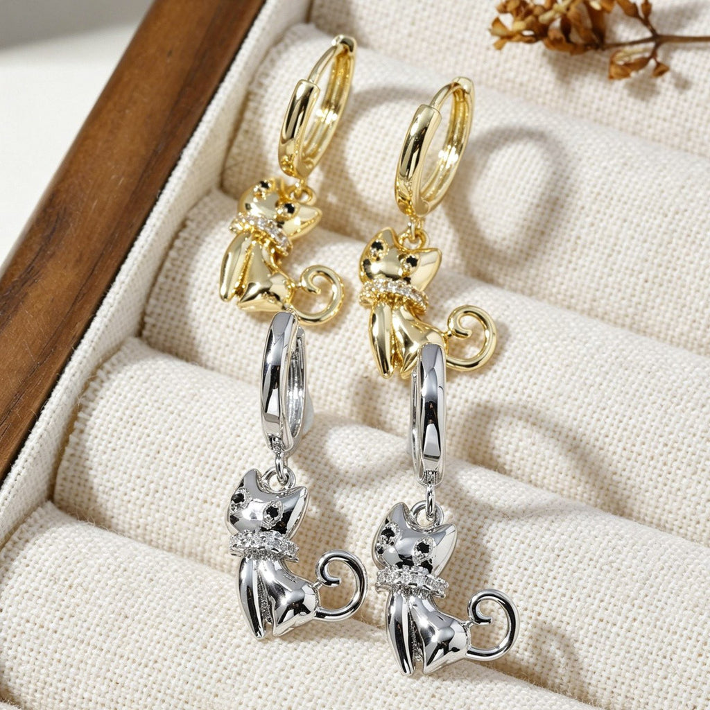 14k Cat Drop Earrings