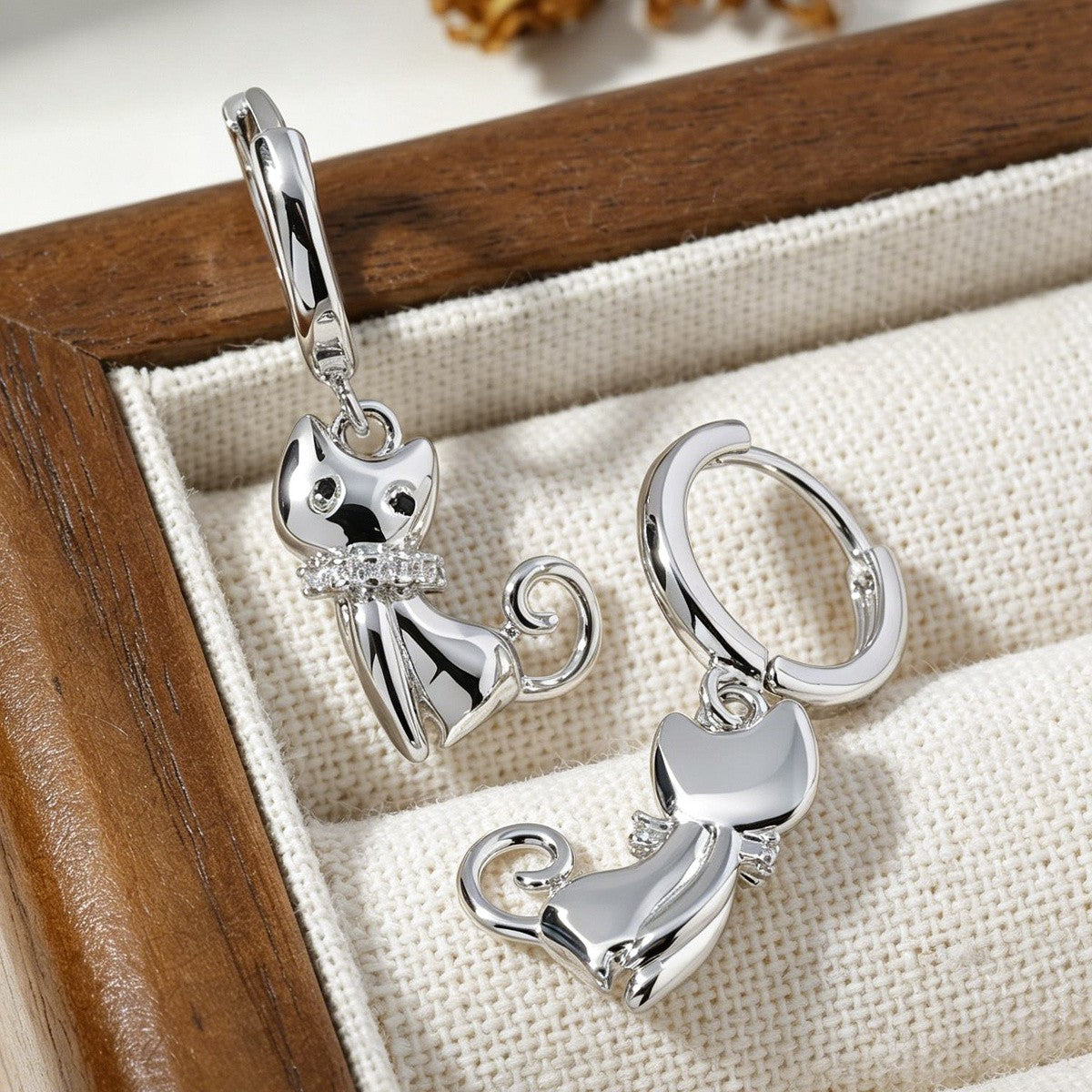 14k Cat Drop Earrings