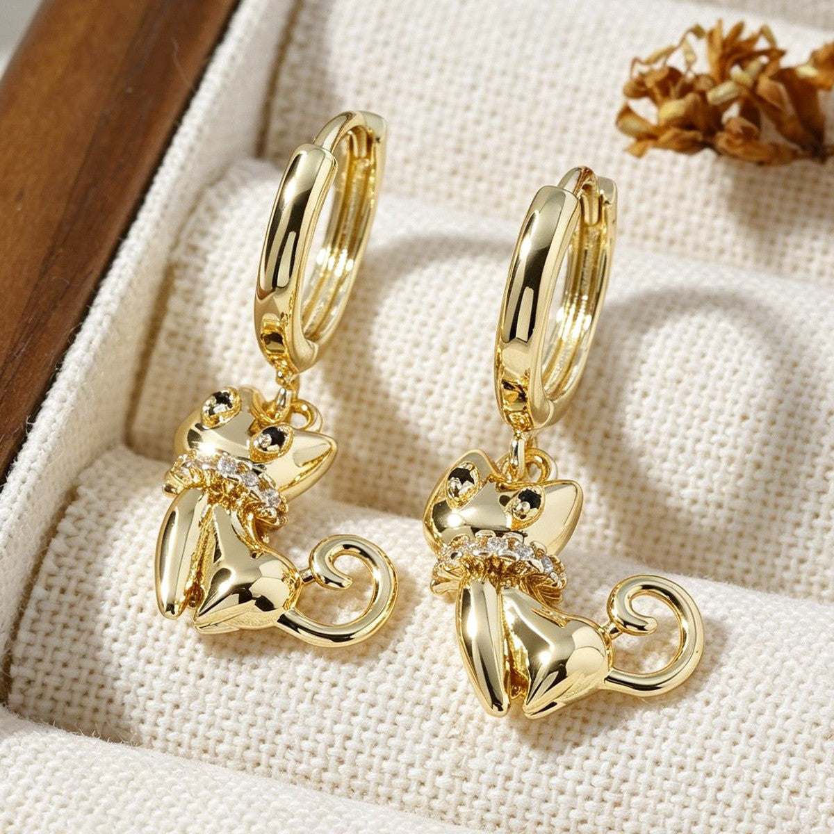 14k Cat Drop Earrings