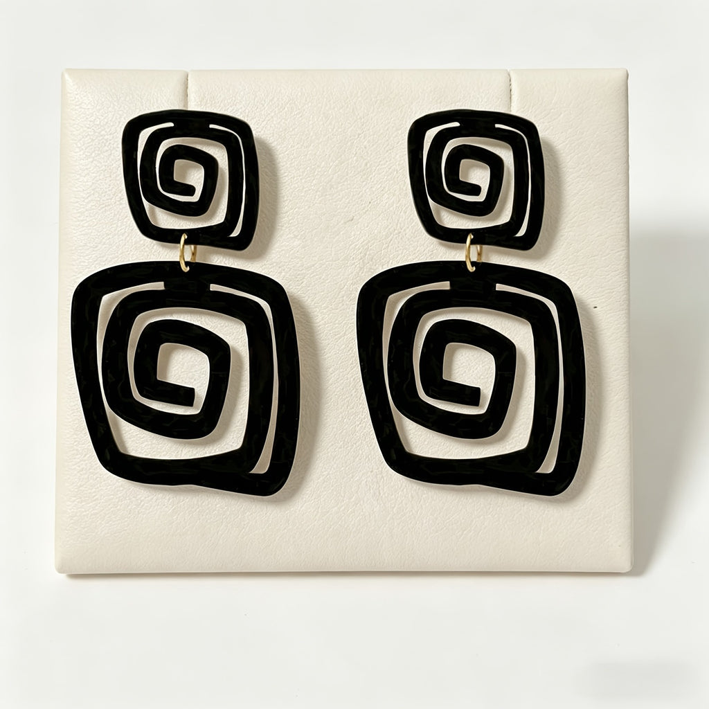 Vintage Black Geometric Spiral Earrings