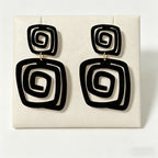 Vintage Black Geometric Spiral Earrings