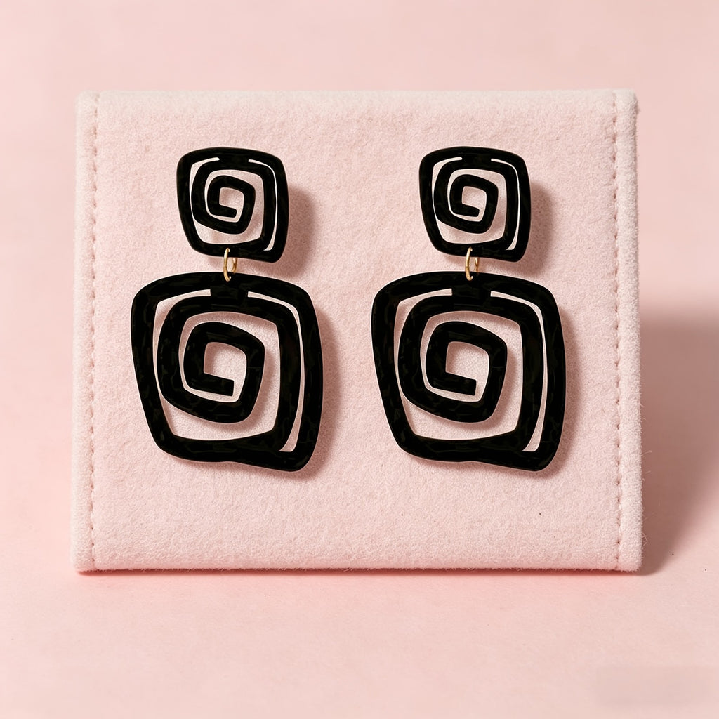 Vintage Black Geometric Spiral Earrings