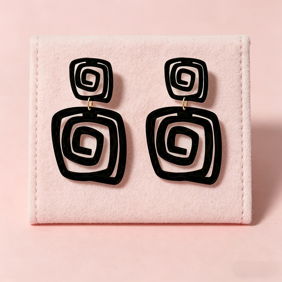 Vintage Black Geometric Spiral Earrings