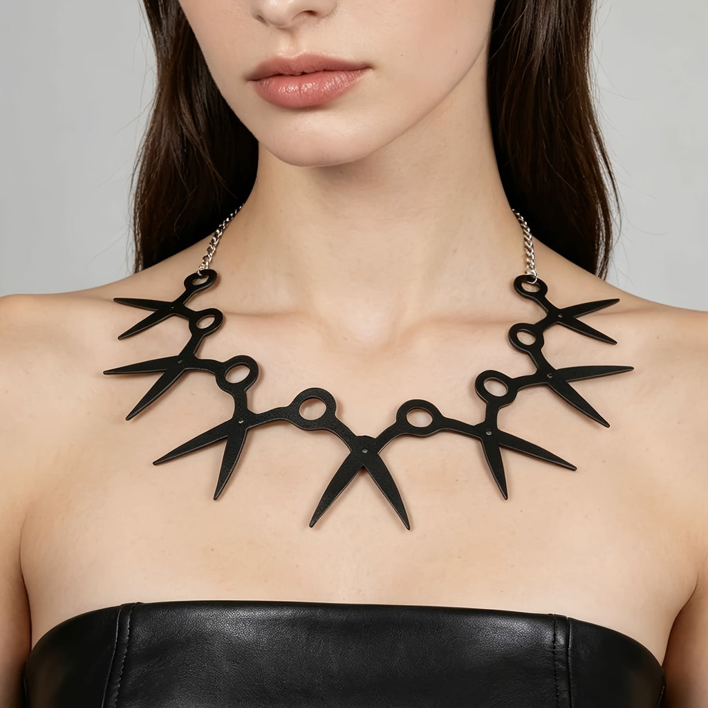 Gothic Black Scissor Link Necklace