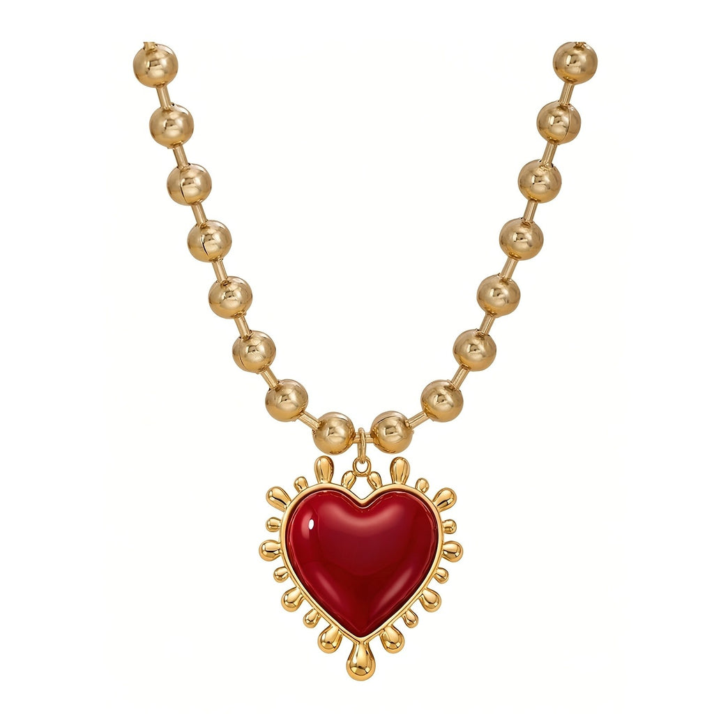 Vintage Red Heart Beaded Necklace