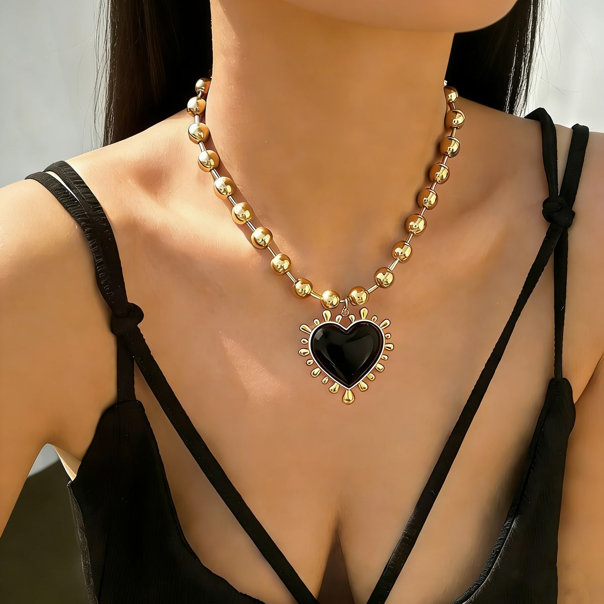 Vintage Red Heart Beaded Necklace