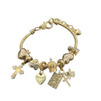 Gold Cross Crown Charm Bracelet