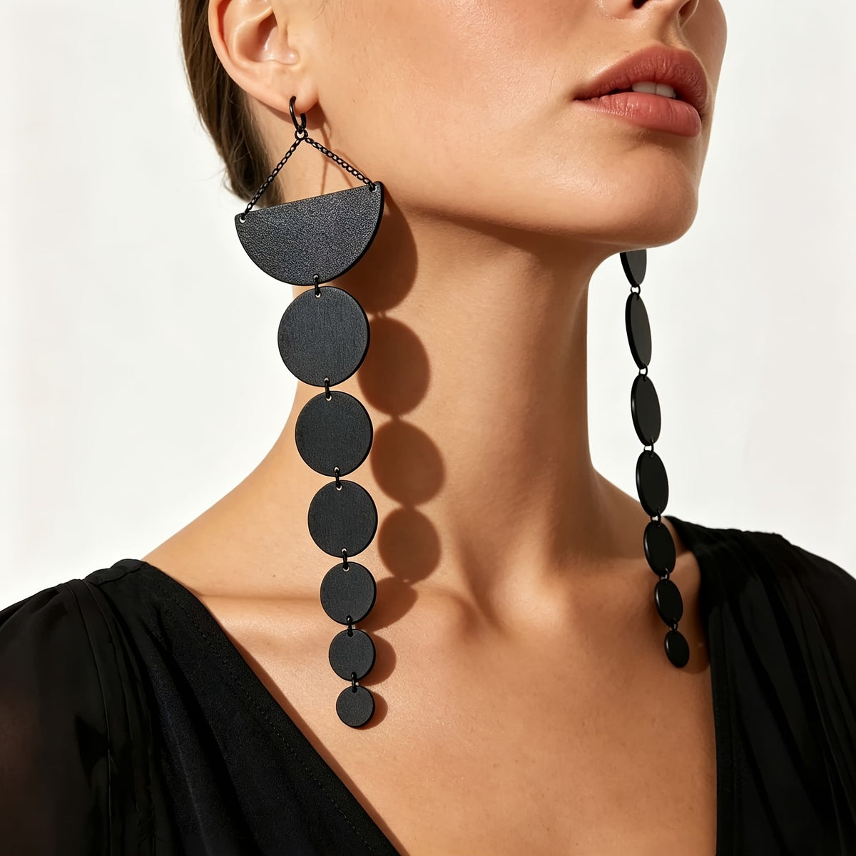 Asymmetric Gun Black Geometric Drop Earrings