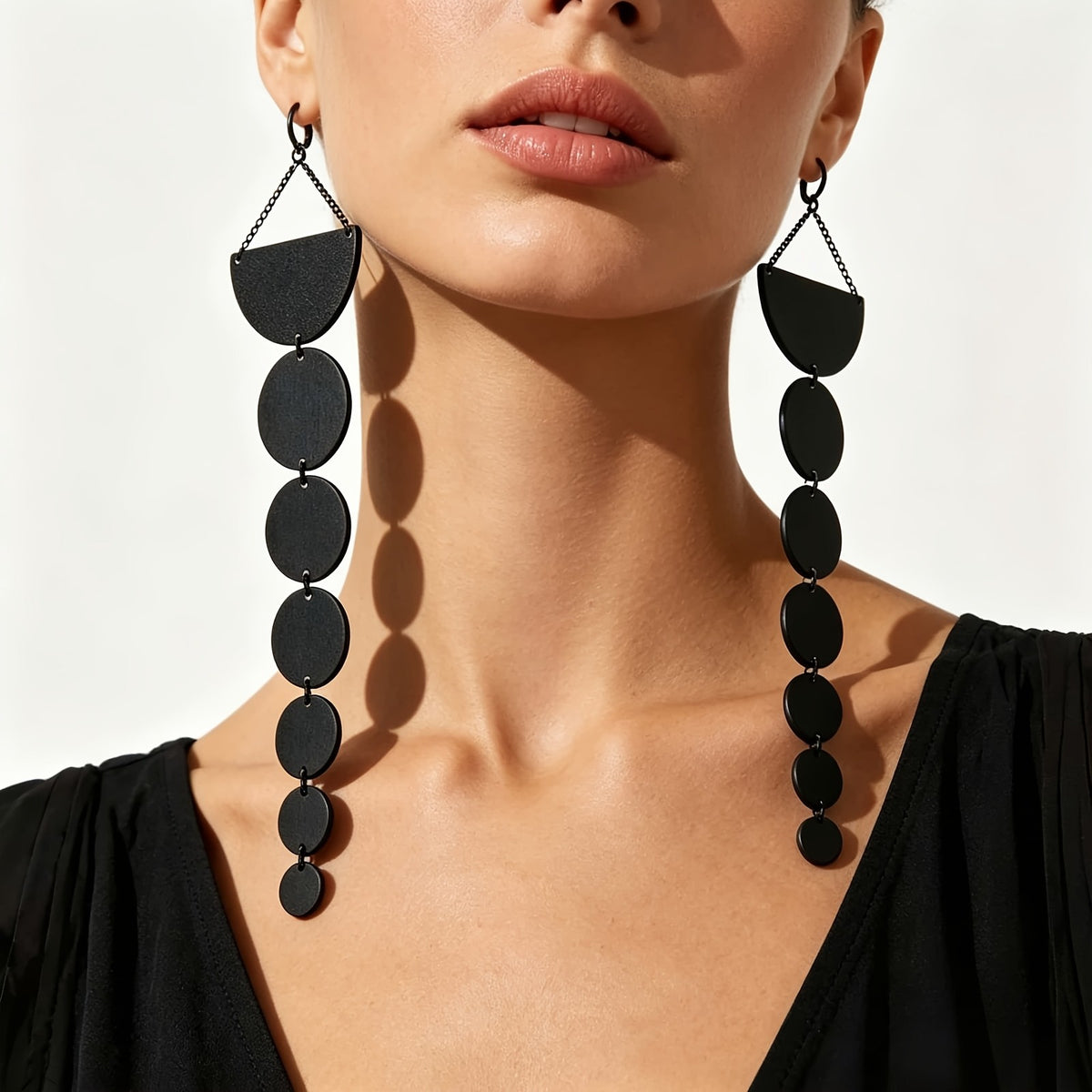 Asymmetric Gun Black Geometric Drop Earrings