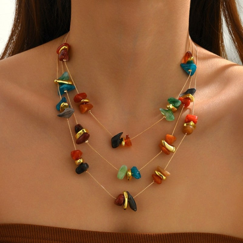 Multi-Layer Vintage Stone Necklace