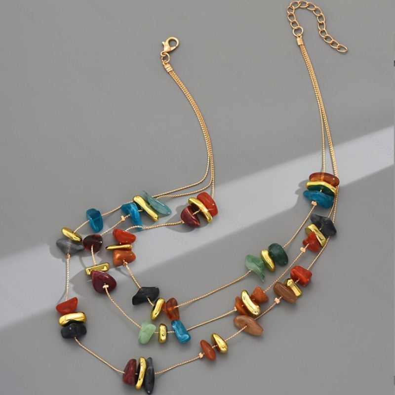 Multi-Layer Vintage Stone Necklace