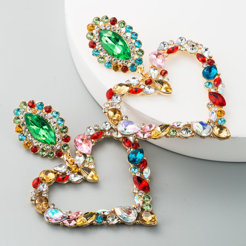Asymmetric Multicolor Gemstone Heart Earrings