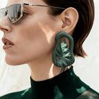 Asymmetric Olive Green Leaf Earrings