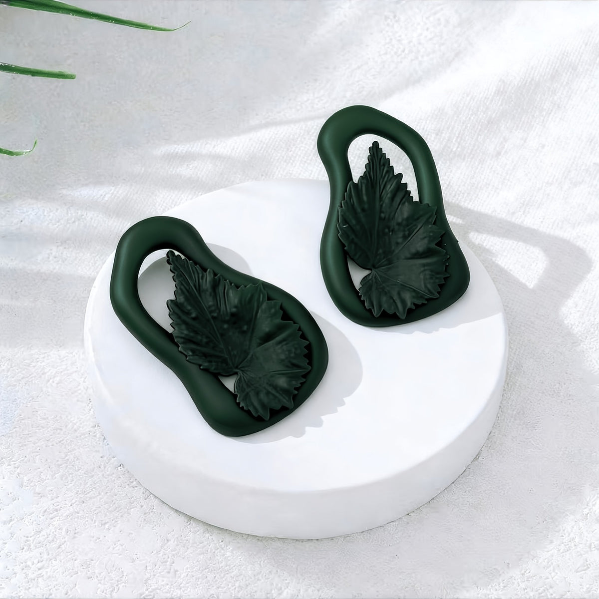 Asymmetric Olive Green Leaf Earrings