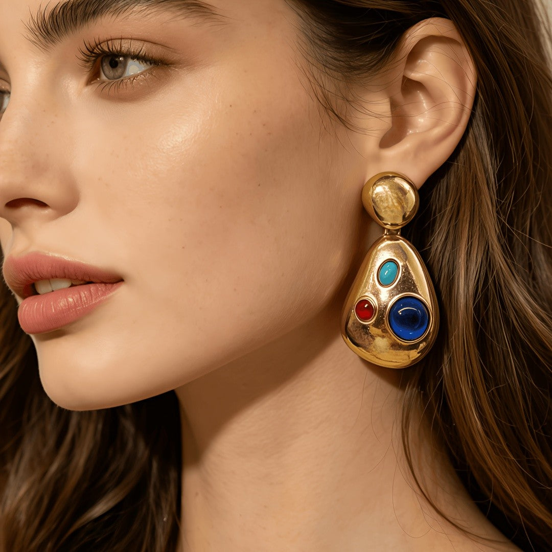 Vintage Teardrop Stone Drop Earrings