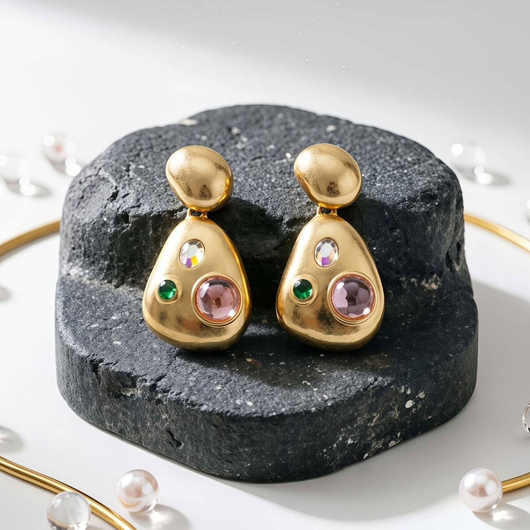 Vintage Teardrop Stone Drop Earrings