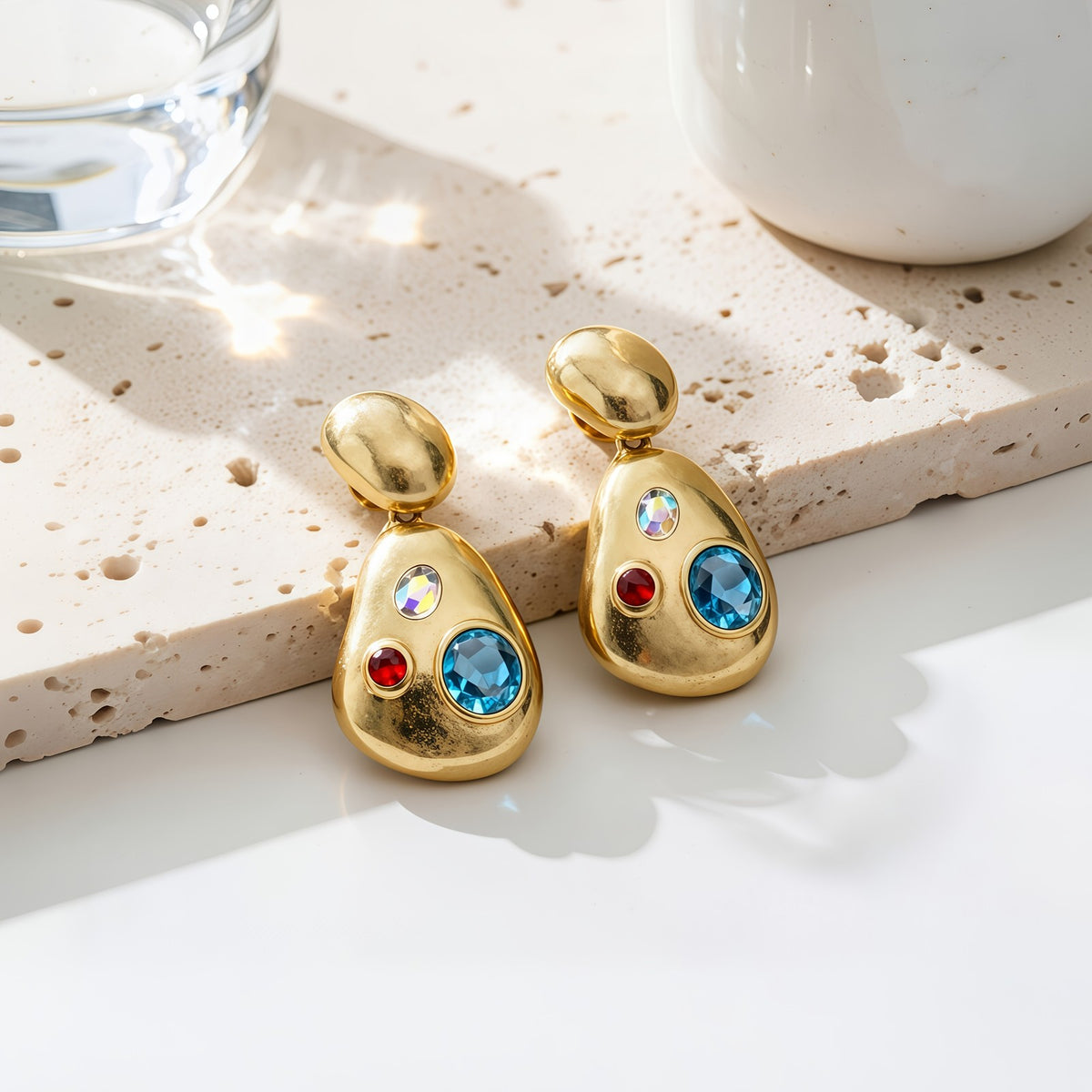 Vintage Teardrop Stone Drop Earrings