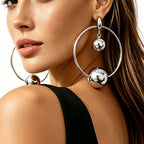 Geometric Hollow Hoop Double Sphere Earrings