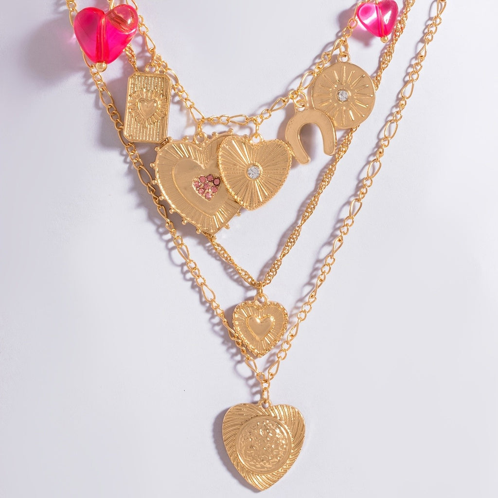 Multi-Layer Heart Sun Charm Necklace