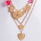 Multi-Layer Heart Sun Charm Necklace
