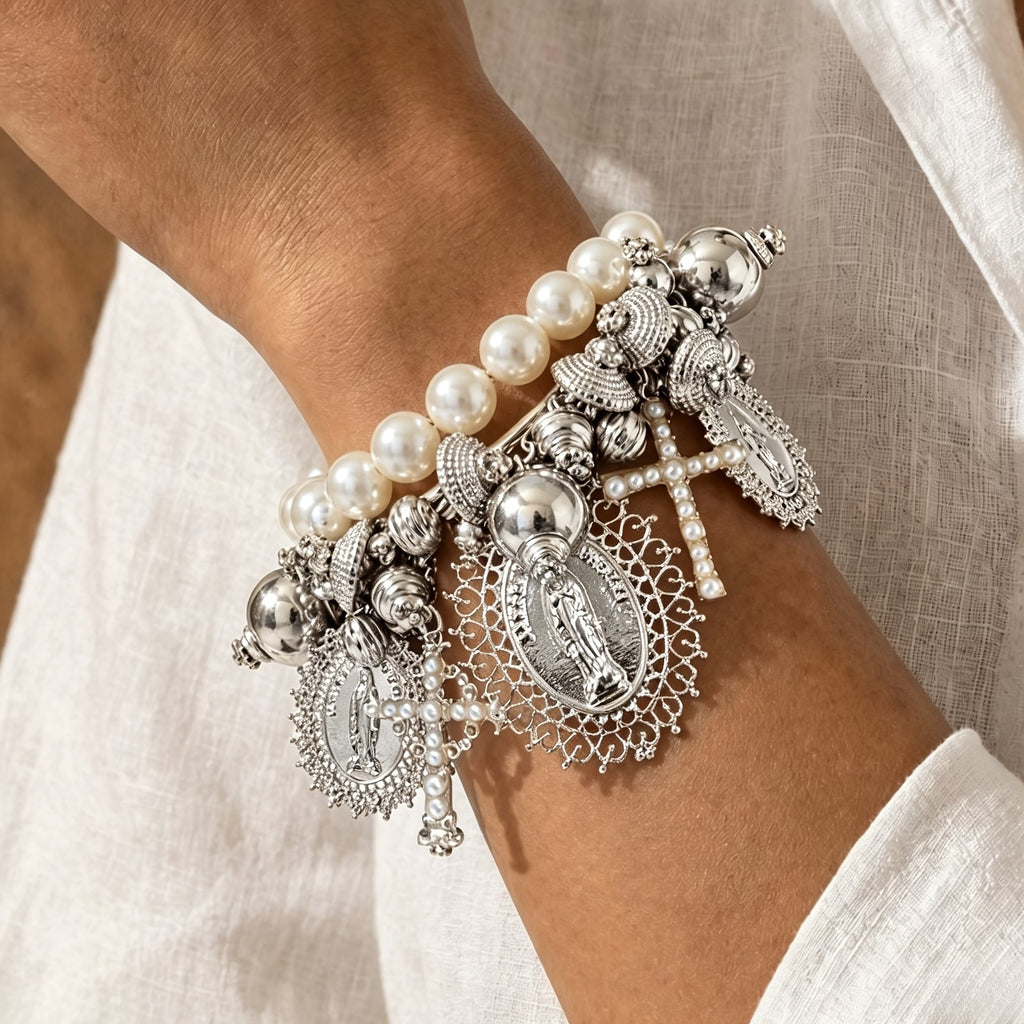 Vintage Pearl Charm Bracelet