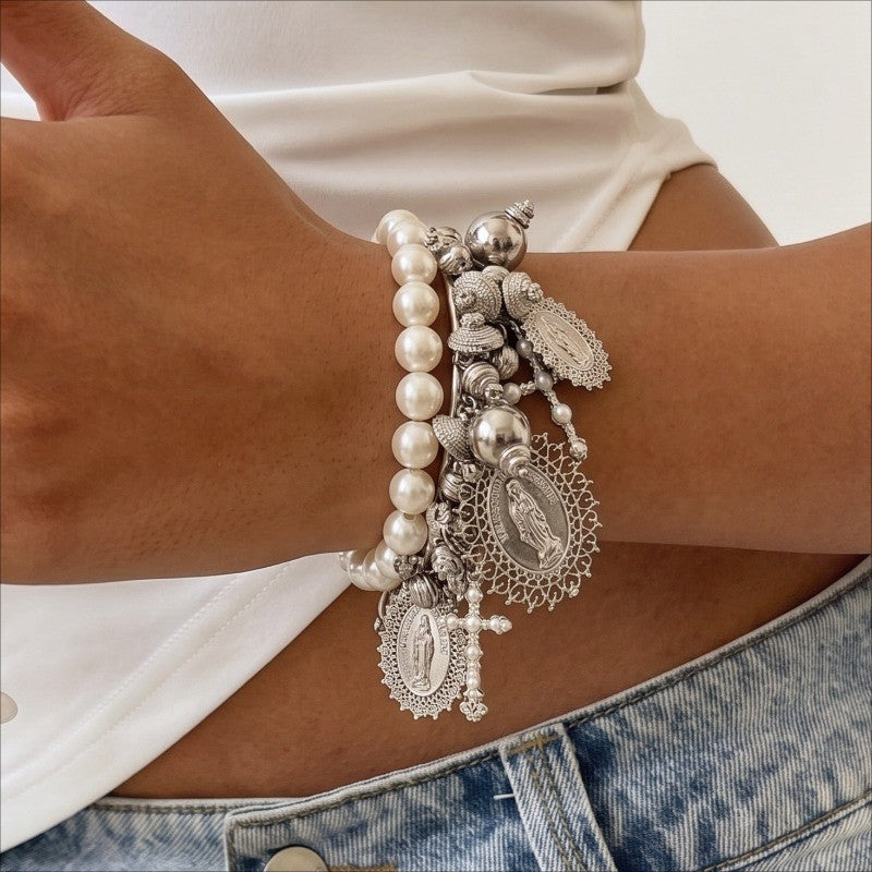 Vintage Pearl Charm Bracelet