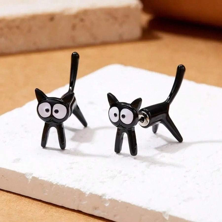 Cute Black Cat Stud Earrings