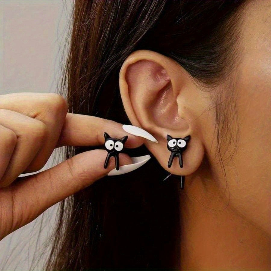 Cute Black Cat Stud Earrings