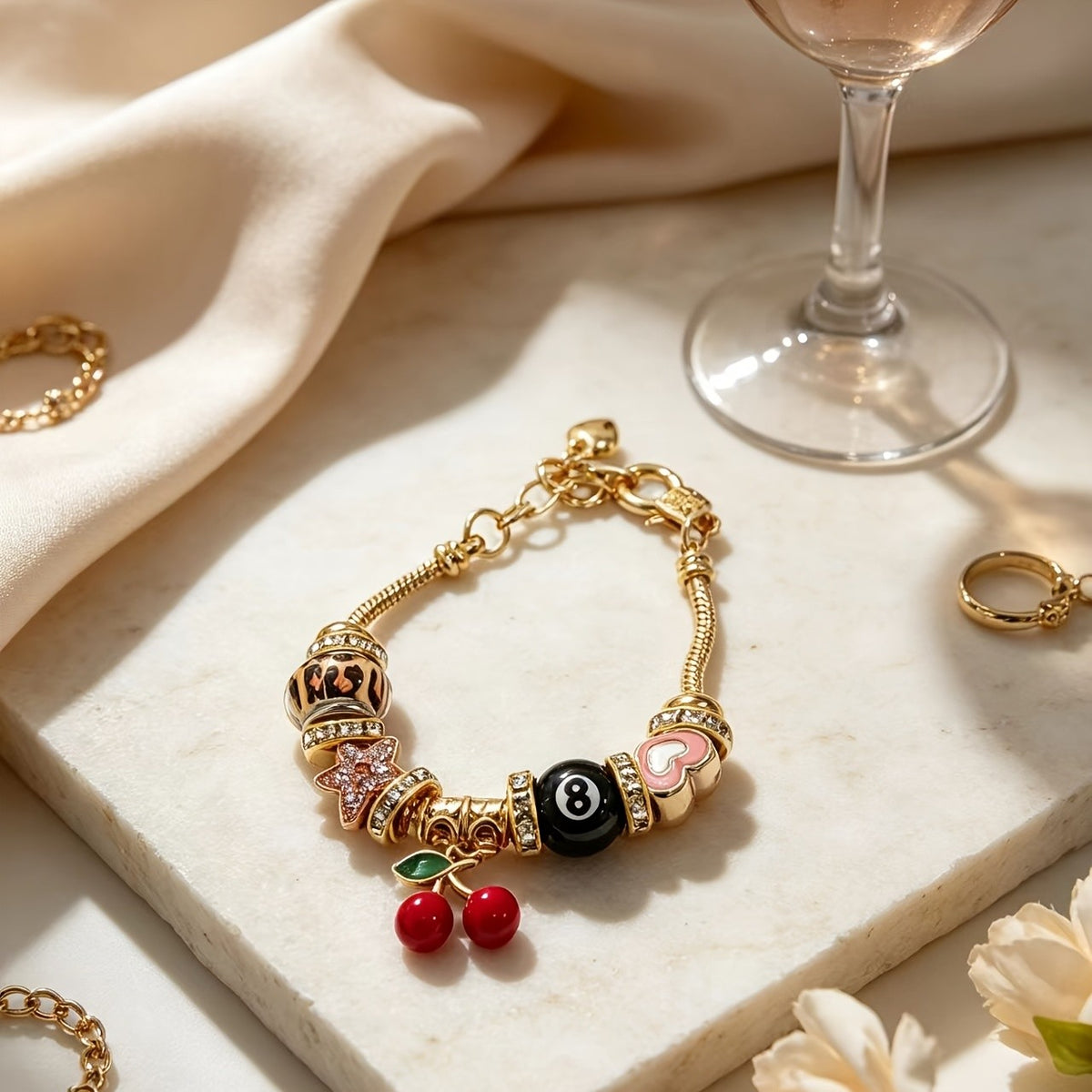18k Multi-Charm Bead Bracelet