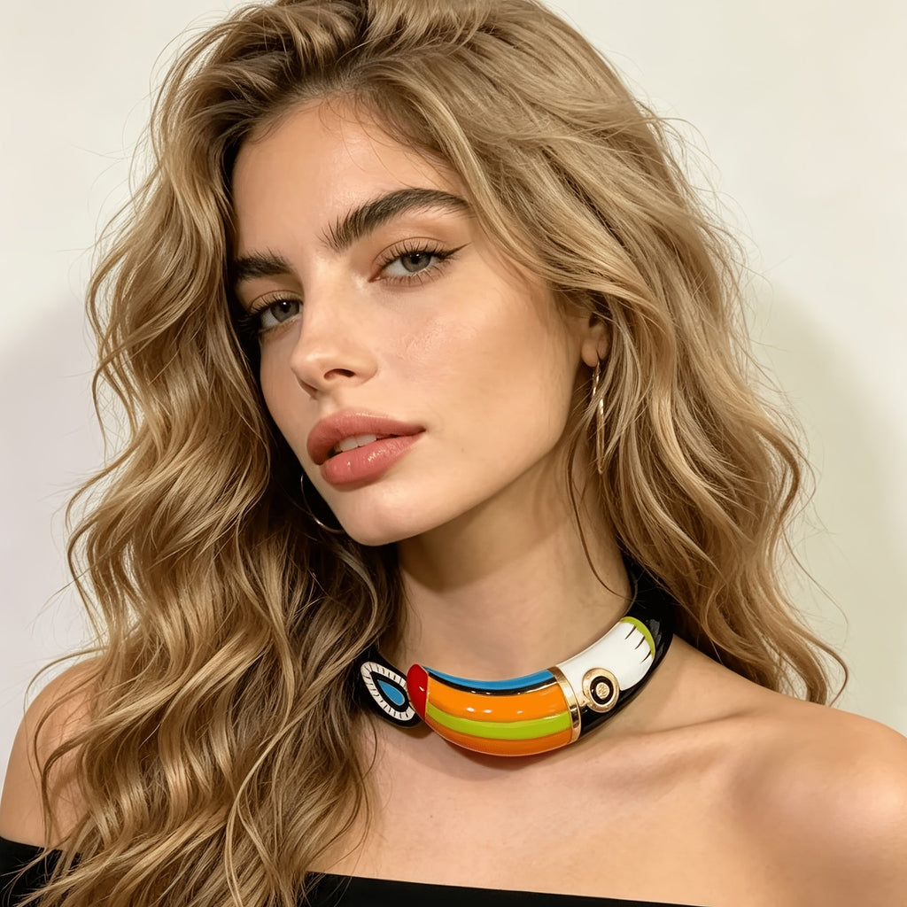 Colorful Geometric Enamel Collar Necklace