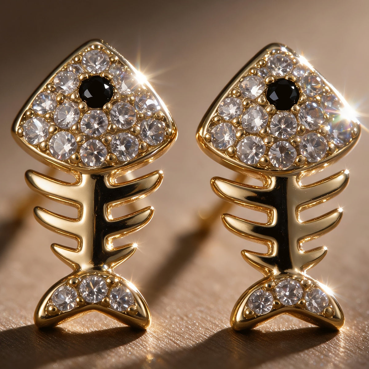 18k Fish Bone Zirconia Earrings