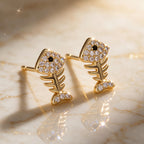 18k Fish Bone Zirconia Earrings
