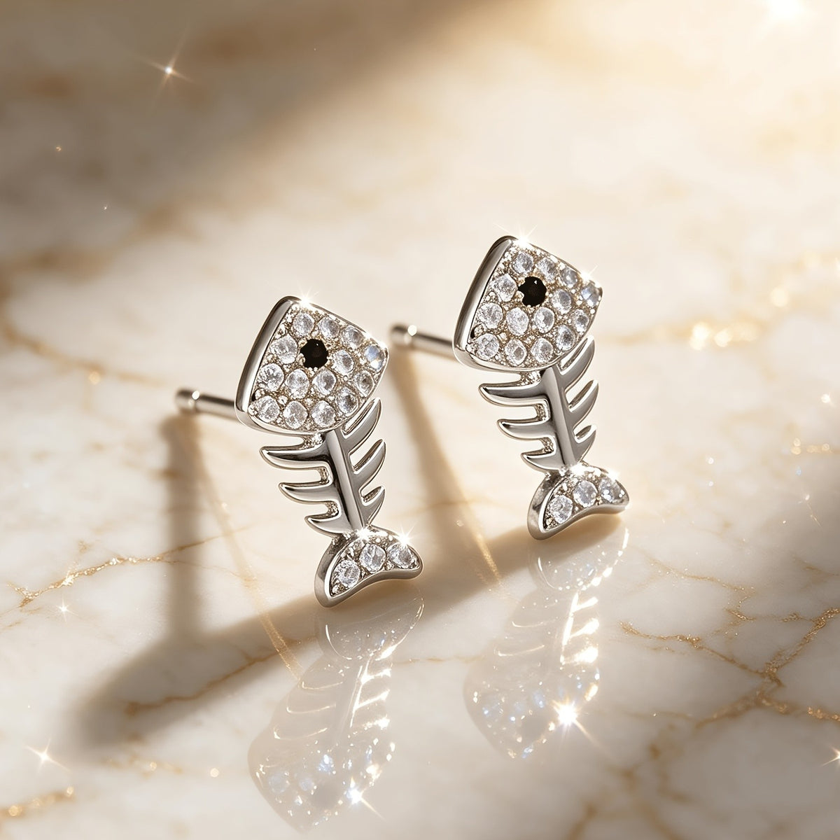18k Fish Bone Zirconia Earrings