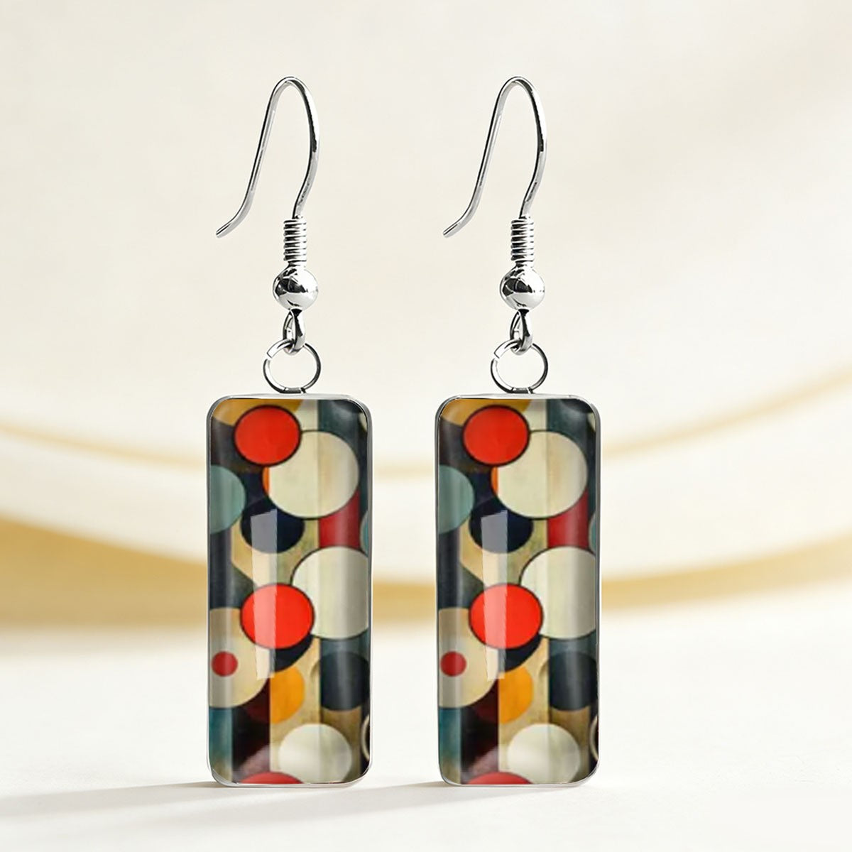 Rectangular Abstract Dot Glass Earrings
