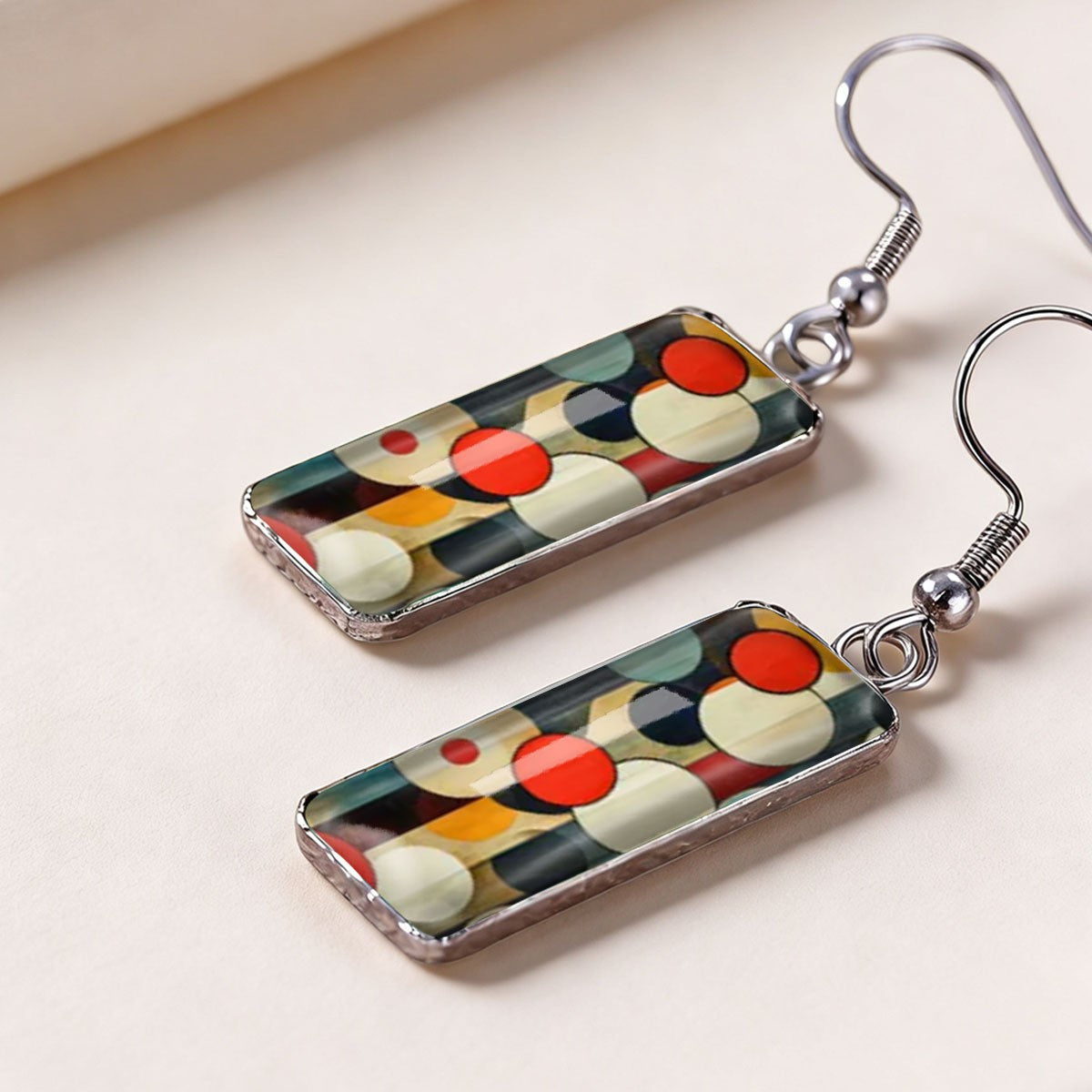 Rectangular Abstract Dot Glass Earrings